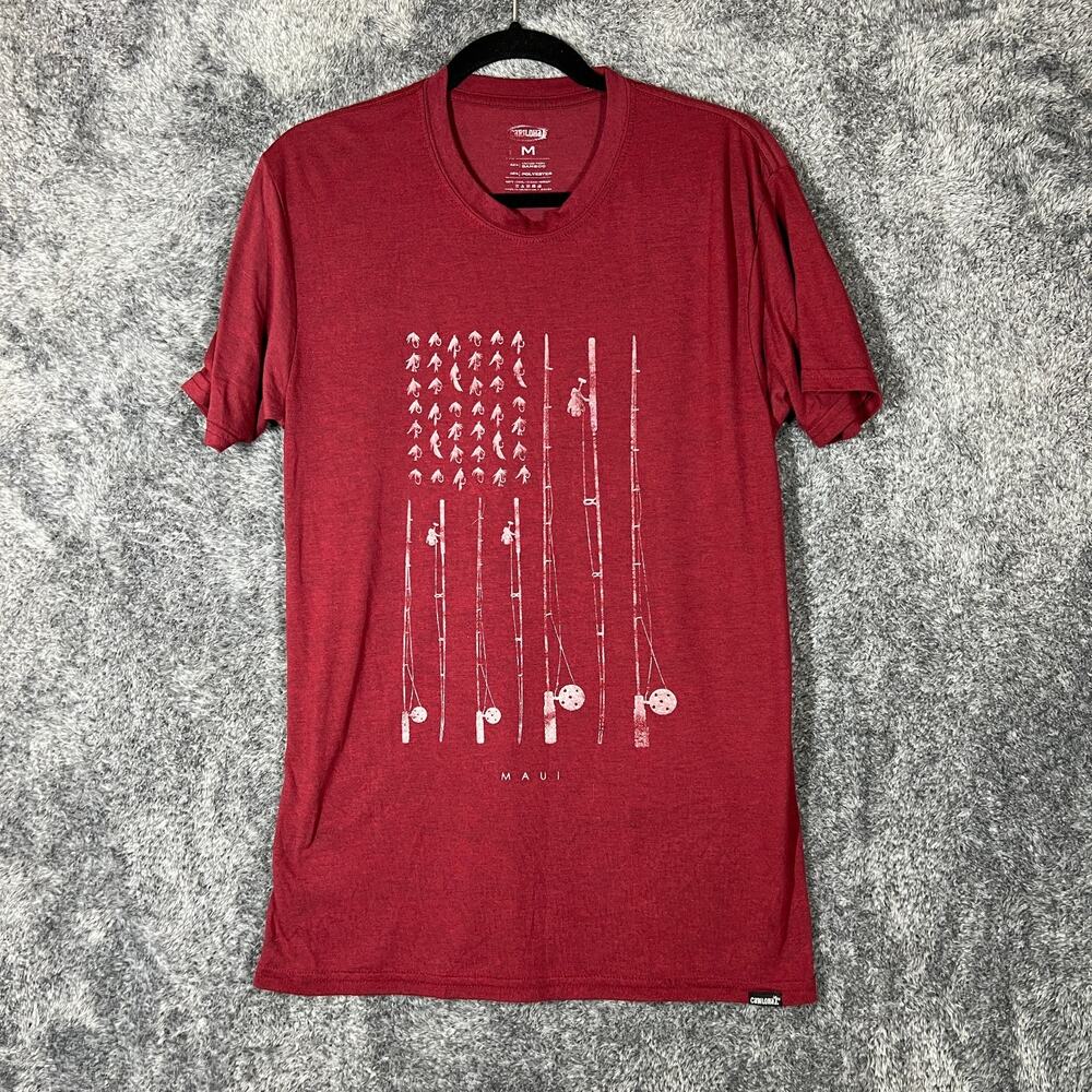Cariloha Bamboo Shirt Mens Medium Red Lightweight Comfort Casual Fishing Reels